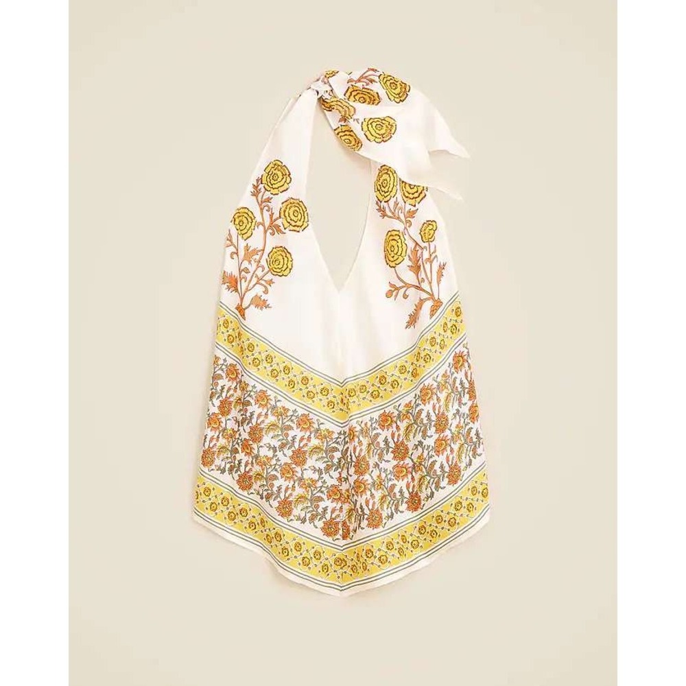 J. Crew NWT Open-back‎ halter top in sunset rose block print Floral White Size S